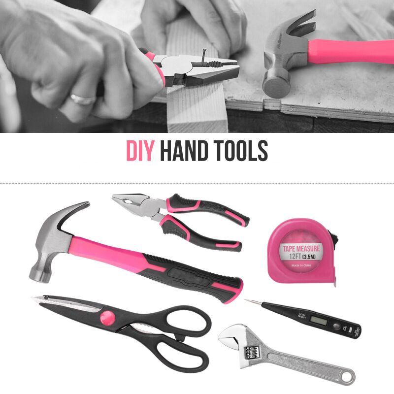 56pcs Pink Home Tool Kit Basic Manu Tools Box Repairs Complete Tool Set for Women